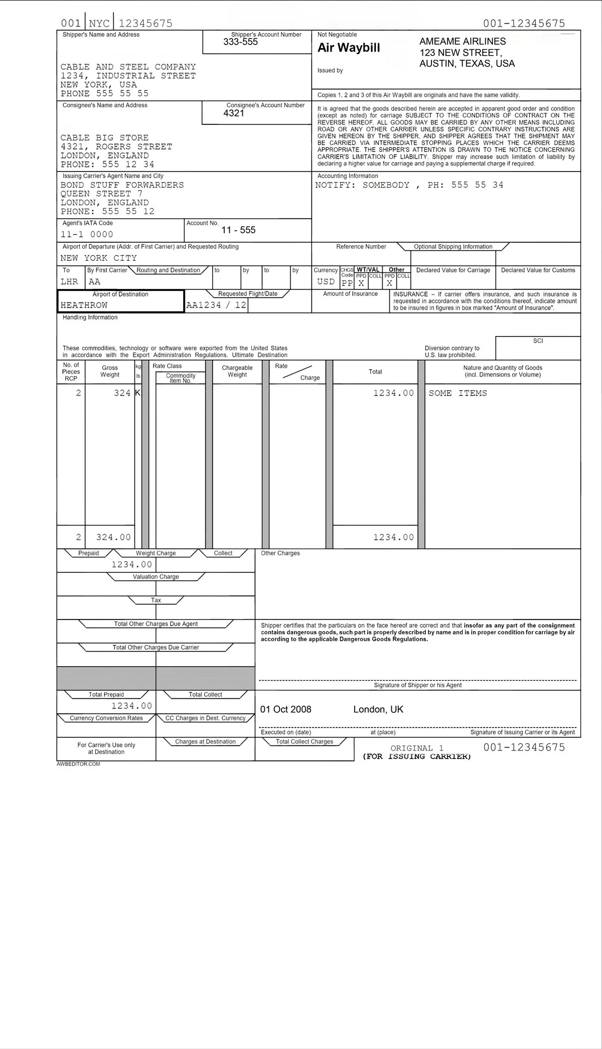 Air Waybill Data Extraction Skill | ABBYY Vantage