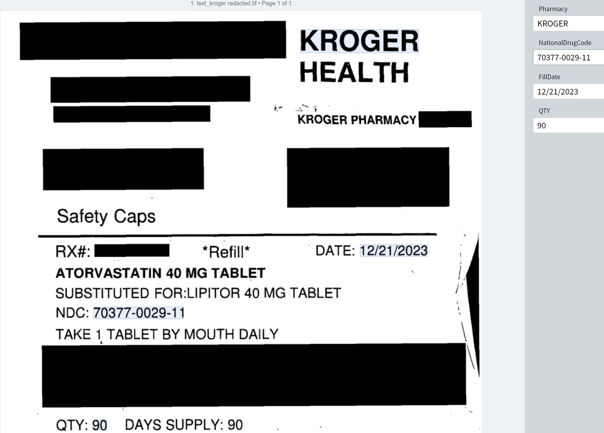 Kroger receipt redacted