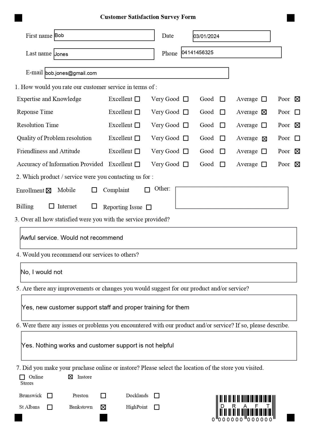 Typewritten Customer Satisfaction Survey 1page0001